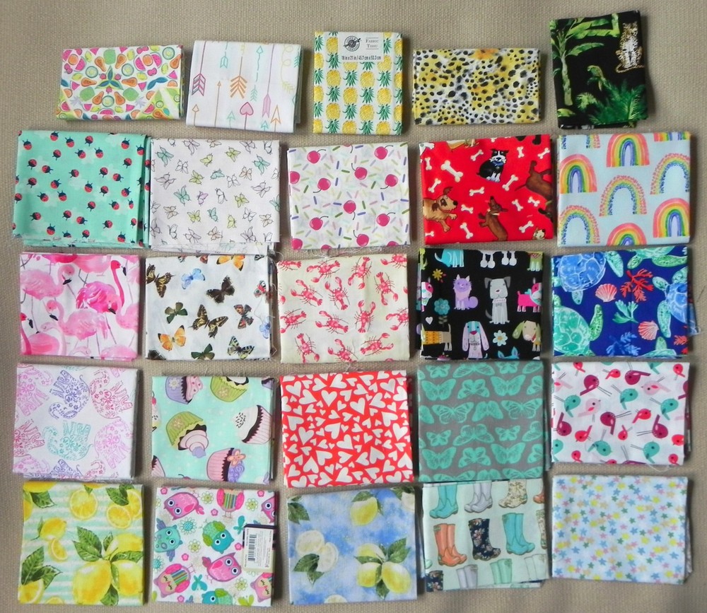 25 Fat Quarters, Assorted Novelty Patterns, Multicolor 18″x21″ Cotton Fabric #5