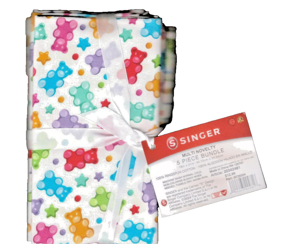 Singer 5 piece fat quarter bundle gummy bears, balloons, flowers, bright colors