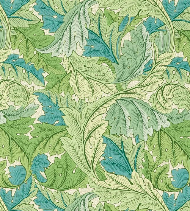 Morris & Co Performance Leaf Print Fabric- Acanthus Outdoor / Nettle Sky 6.75 yd