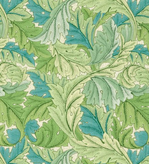 Morris & Co Performance Leaf Print Fabric- Acanthus Outdoor / Nettle Sky 6.75 yd