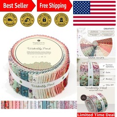 40 Precut Cotton Fabric Strips – Floral Waterlily Pond for Quilting & Crafts