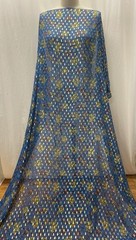 100% Silk Georgette Blue Gold Lurex Metallic Floral Fabric by the Yard 54″ Wide