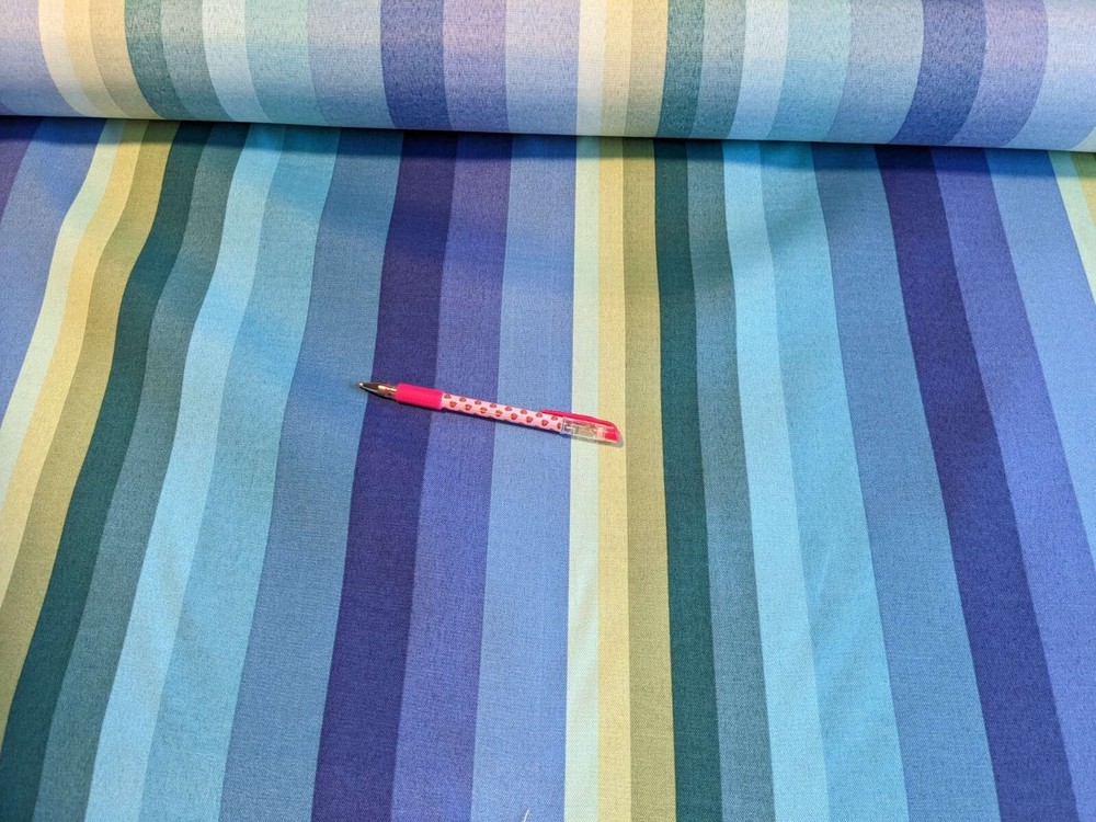 Richloom Solarium blue teal stripe Printed Polyester Outdoor Fabric by the yd