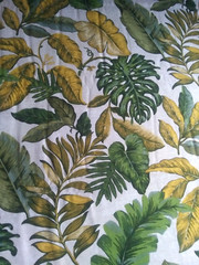 Green Yellow Beige Tropical Fabric~Polyester Rayon Linen~2.5 Yards x 57″ Wide