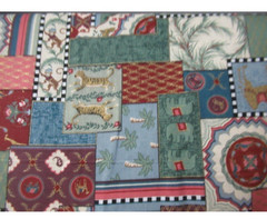 VTG Moroccan Patchwork Tiles w/Jungle Animals Gold Accents Cheater Quilt BTHY