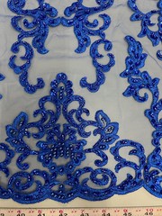 Helena-B ROYAL BLUE Embroidered Damask Pattern with Faux Pearls and Beads on Me