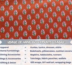 Indian Hand Block Print 60/60 Brown 100% Cotton Fabric by The Yard, Lightweight