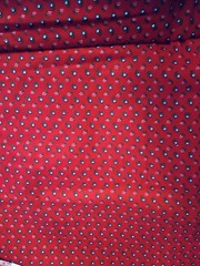 VTG Tiny Ditzy CALICO RED w/ Pink & Blue Daisy Florals Cottagecore 22″x15″