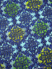 Vintage Fabric Blue Green Mid Century Retro Medallion Weave Barkcloth 42” Square