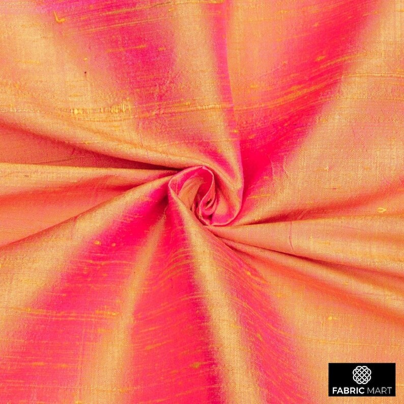 Pink, Yellow Silk Dupioni Fabric By The Yard, 41 inches width Pink Silk Fabric
