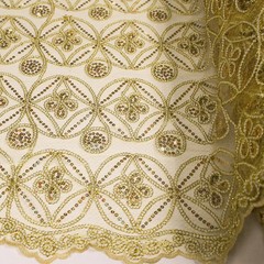 Fiona GOLD Foil and Sequins on Mesh Lace Fabric by the Yard – 10034