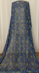 100% Silk Georgette Blue Gold Lurex Metallic Floral Fabric by the Yard 54″ Wide