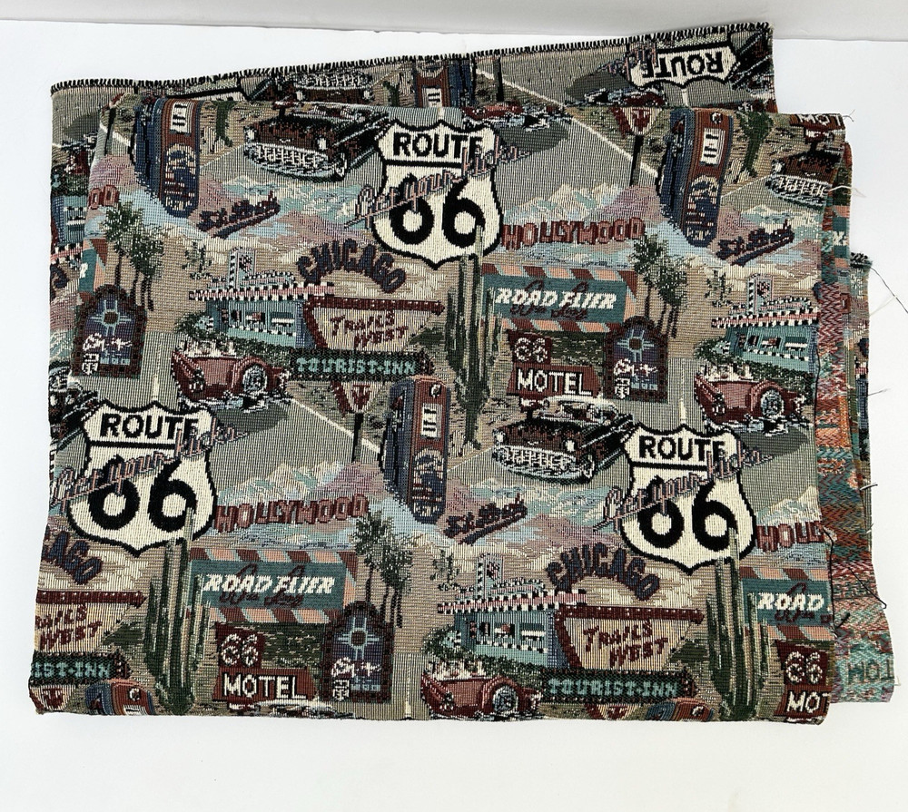 Vintage Classic Route 66 Tapestry Fabric Woven Pattern Upholstery Diners Motels