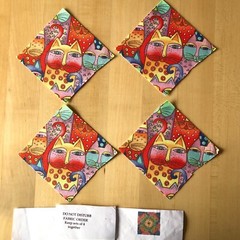 Laurel Burch kaleidoscope cats precut sixteen 3.5″ squares to form 4 6″ blocks