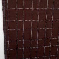 Vintage Windowpane Check Fabric 1.28 Yards 60″ Wide Brown Blue Wool Blend 1970s