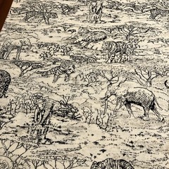 Classic Cottons Tigers Elephants Toile Black White Print Cotton Fabric 4 Yards