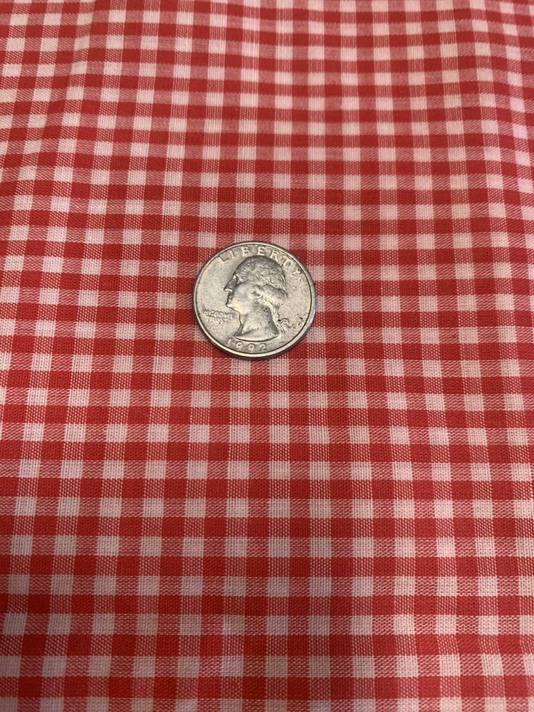 Remnant Vintage Red White Gingham Check Cotton fabric – 33” X 42”