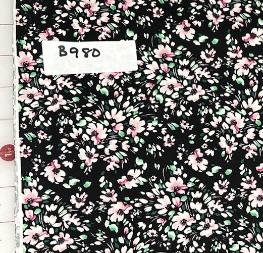 Springtime Bundles Of Pink Flowers On Black Cotton Quilt Craft Fabric Half Yard