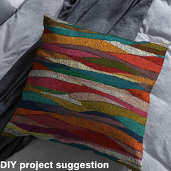 Boho Wavy Fabric by the Yard,Rainbow Embroidered Waves Sewing,Tribal Ethnic Geom