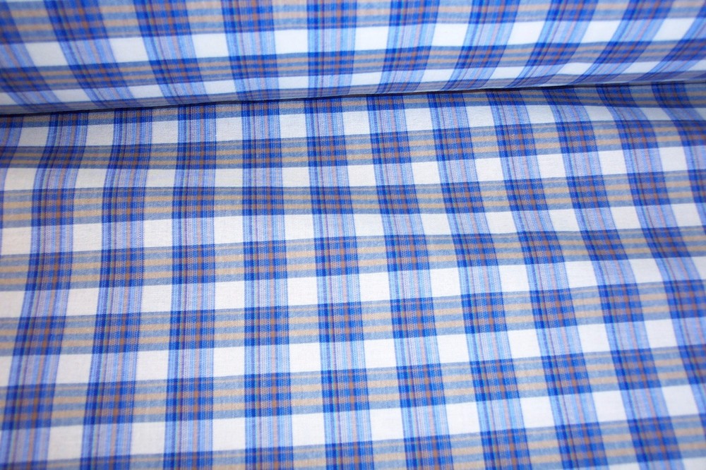 NEW Blue/Beige Plaid polyester cotton fabric cloth material, craft quilts