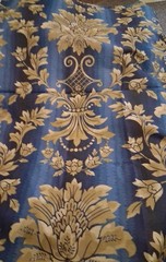 Gold Floral Design On Blue Polyester Cotton Fabric 56″ X 36″
