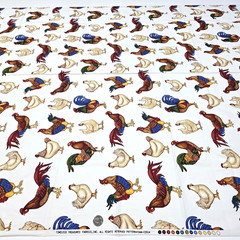 Roosters Hens On White Timeless Treasures DAN-C2914 Cotton Fabric BTY NOS Rustic
