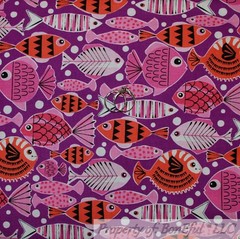 BonEful Fabric FQ Cotton Quilt Purple Pink White Black Orange Fish Bubble Stripe