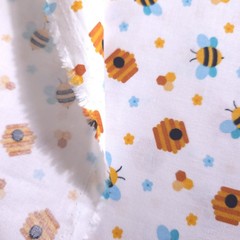 Bee Hive Toss Bumblebee Honeycomb White Multi Cotton Fabric 44″ By The Yard