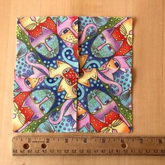 Laurel Burch kaleidoscope cats precut sixteen 3.5″ squares to form 4 6″ blocks