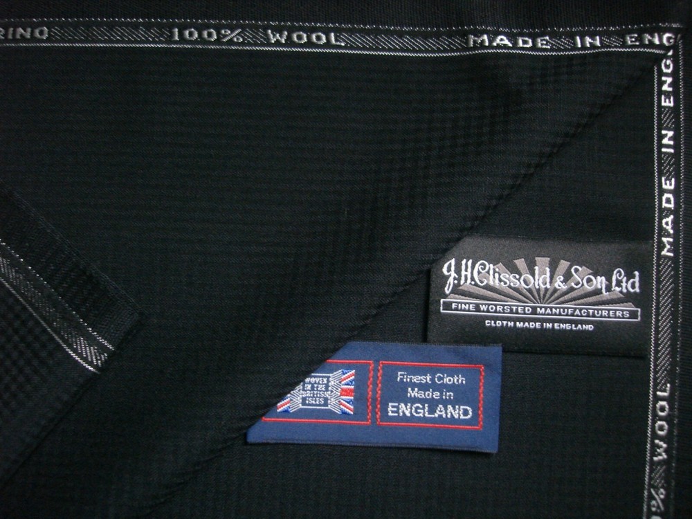 100% MERINO WOOL SUITING FABRIC IN “Black” MADE IN ENGLAND By Clissold – 3.45 m