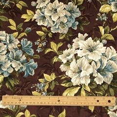 Mill Creek Floral Cotton COFFEE Brown Teal Drapery Curtain Pillow Fabric BTY