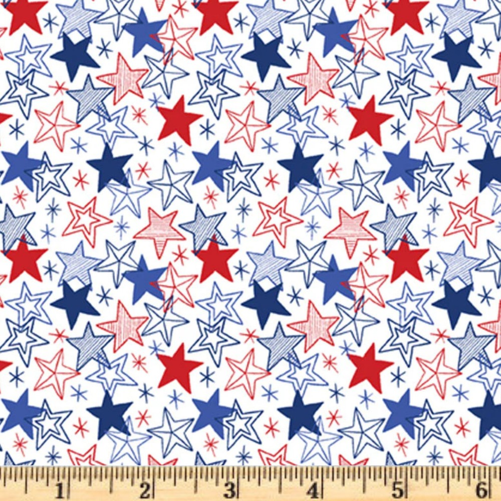 Patriotic Minis Sketchy Stars White 6058 W 4th Fabric By half yd cont cuts