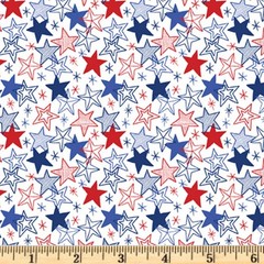 Patriotic Minis Sketchy Stars White 6058 W 4th Fabric By half yd cont cuts