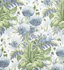 Thibaut/Anna French Curtain Fabric ‘DAHLIA’ 3.8 METRES SKY ON WHITE Linen Blend