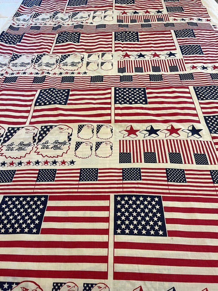 Vintage Patriotic Eagle Flag Fabric So proudly we hail 4th of July by the yard