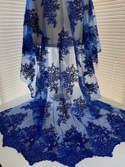 Brianna ROYAL BLUE Polyester Floral Embroidery with Sequins on Mesh Lace Fabric