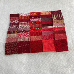 50 DIFFERENT RED 1 1/2-INCH CALICO FABRIC QUILT SQUARES – MANY VINTAGE PRINTS