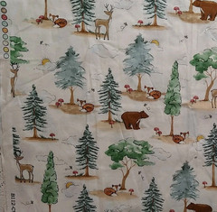 REMNANT Forest Friends Cotton Fabric Fox Bear Deer Trees Brother Sister 12″x12″