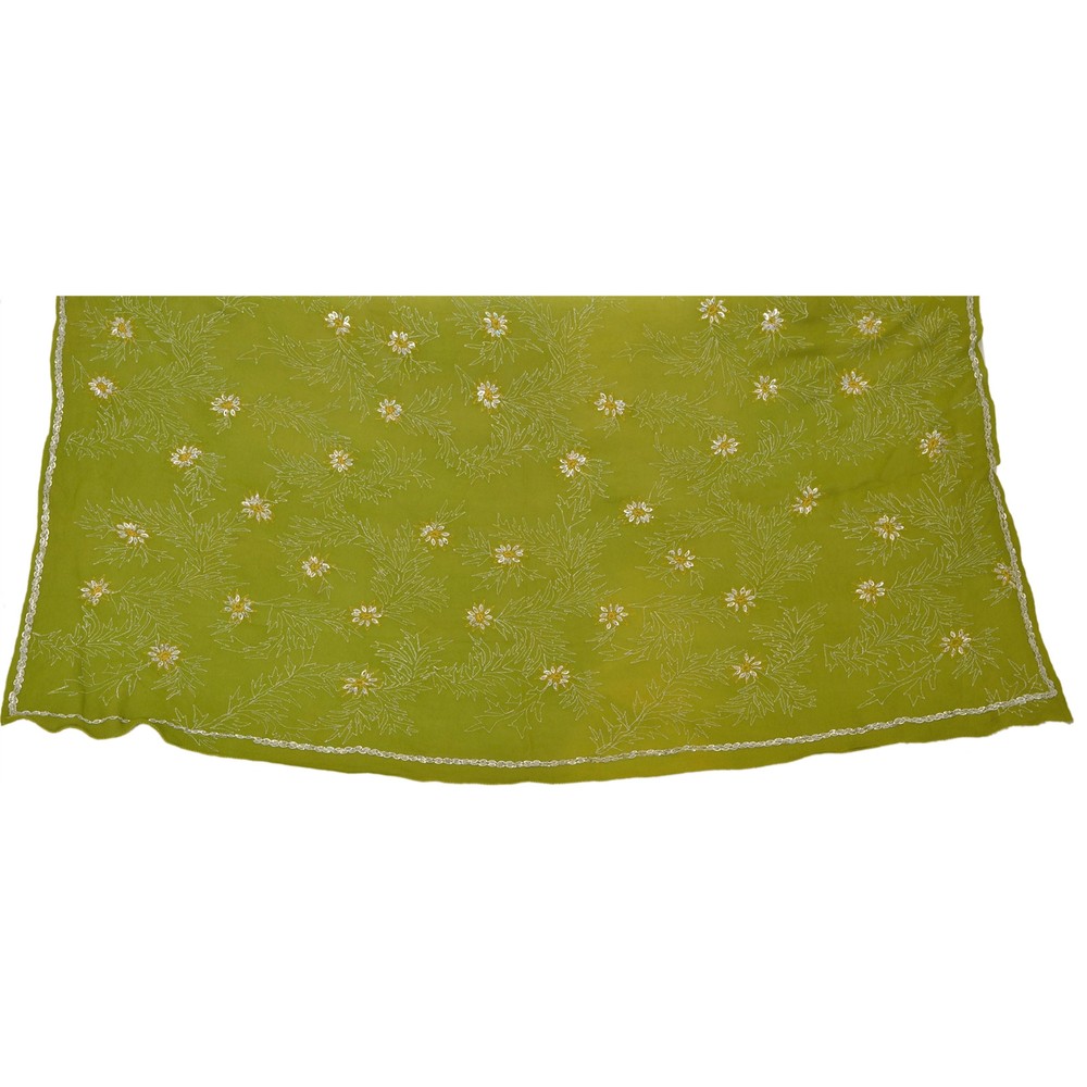 Sanskriti Vintage Pallu Fabric Georgette Hand Beaded Green Design Decor Craft