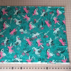 Boundless Fabrics Bluprint Lush Teal Pink Leopard Tropical Cotton Sold by Yard