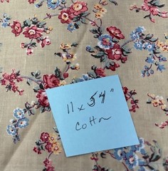 Floral Cotton Fabric Beige Red & Blue Flowers 11 x 54″ Quilting Sewing Craft