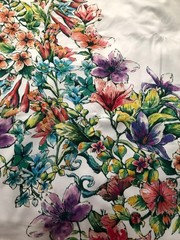 DIOR Art Flower Fabric Designs White On Multi Color Polyester Material 56”36”