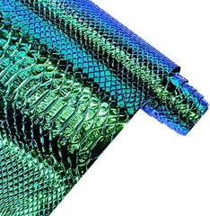 30X135Cm Holographic Crocodile Skin Vinyl, Iridescent Dark Green Alligator Faux