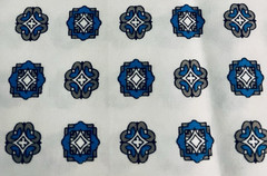 VTG Mid Century Geometric Teal Blue & Gray on White Retro Remnant 29″x26″