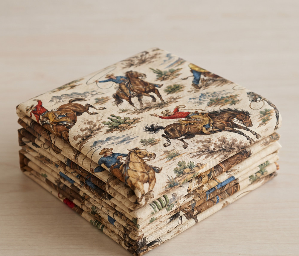Western Cowboy Retro Printed Cotton Fabric By The Yard