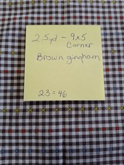 BROWN GINGHAM FABRIC EMBROIDERED X’s 2.5yd x46″ READ