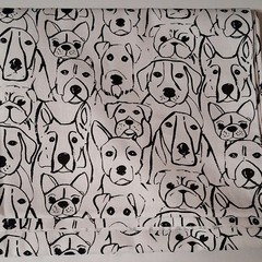 Brother Sister Design Studio Duck Cloth Fabric Dog Print Black White 3 Yds 44″