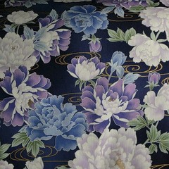 Peonies on Indigo Purple Japanese Floral Cotton Shirting w/ Metallic Gold