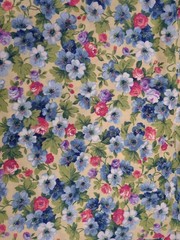 Lot of Fabric, floral, blue and white, 1lb 9oz