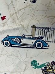 VTG Novelty Antique Cars Tossed on Map Detail by Princess Fabric # 309 BTHY